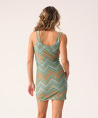 Chevy Cora Dress – multicolor chevron mini dress with gold shimmer details.