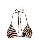 Cleo Paige Triangle Top – animal-print bikini top with adjustable ties and removable padding.