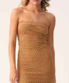 Copper Tessa Dress with macramé netting and gold lurex detailing.