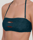 Cosmic Color Block Bandeau glossy bandeau swimsuit with center cutouts and high-shine finish
