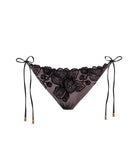 Eclipse Tie Side Bottom in sheer black mesh with velvet floral, adjustable hip ties