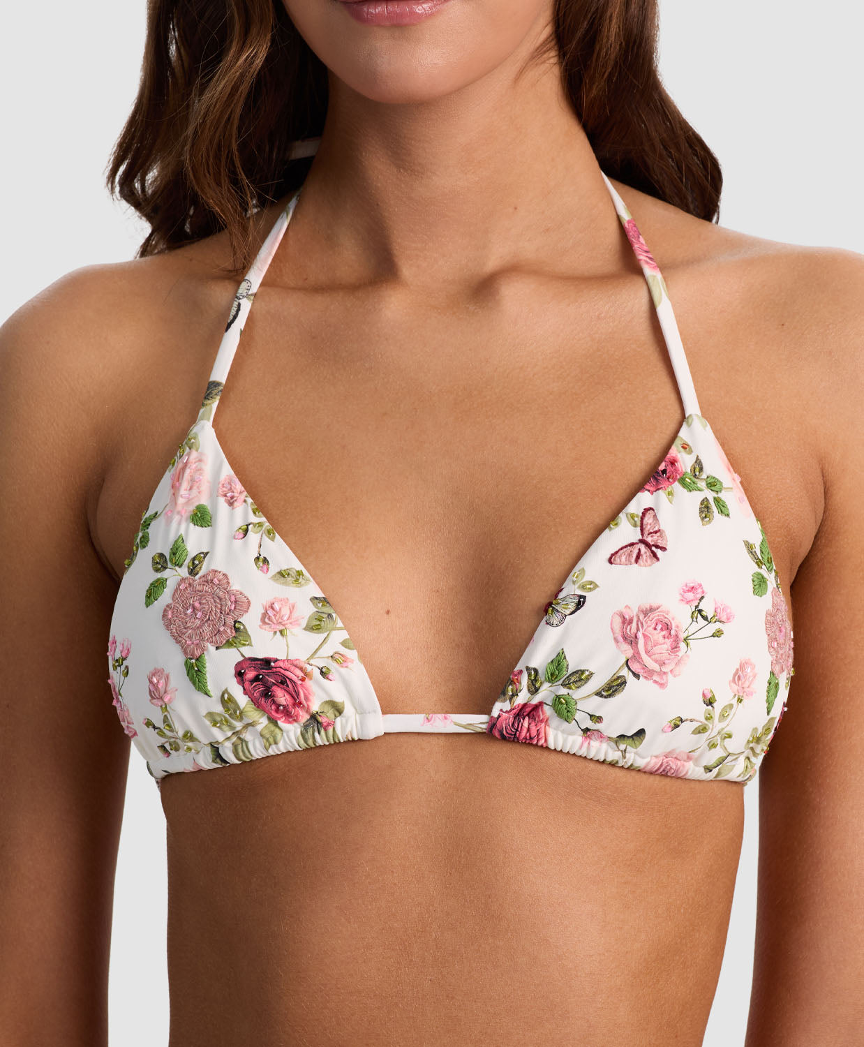 English Rose Embroidered Triangle Top with delicate floral embroidery and classic triangle silhouette