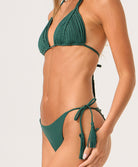 Fern Isla Triangle Top in Fern, featuring an intricately handwoven macramé triangle design.