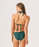 Fern Tie Side Bottom in luxe forest green with a flattering, cheeky ruched design.