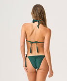 Fern Tie Side Bottom in luxe forest green with a flattering, cheeky ruched design.