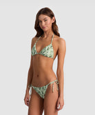 Floral Palm Triangle Top with tropical palm print and classic triangle silhouette