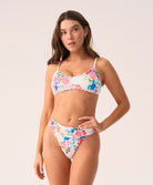 Florencia Smocked High Waist Bottom in vibrant floral print, featuring a high-rise cut