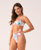 Florencia Smocked High Waist Bottom in vibrant floral print, featuring a high-rise cut