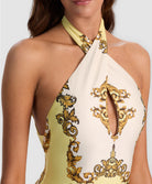 Golden Coast Cross Front One Piece strapless swimsuit with cross-front detail and flattering cut