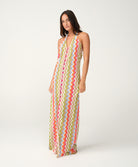 Jacka Mae Halter Dress in multicolor zigzag shimmer pattern