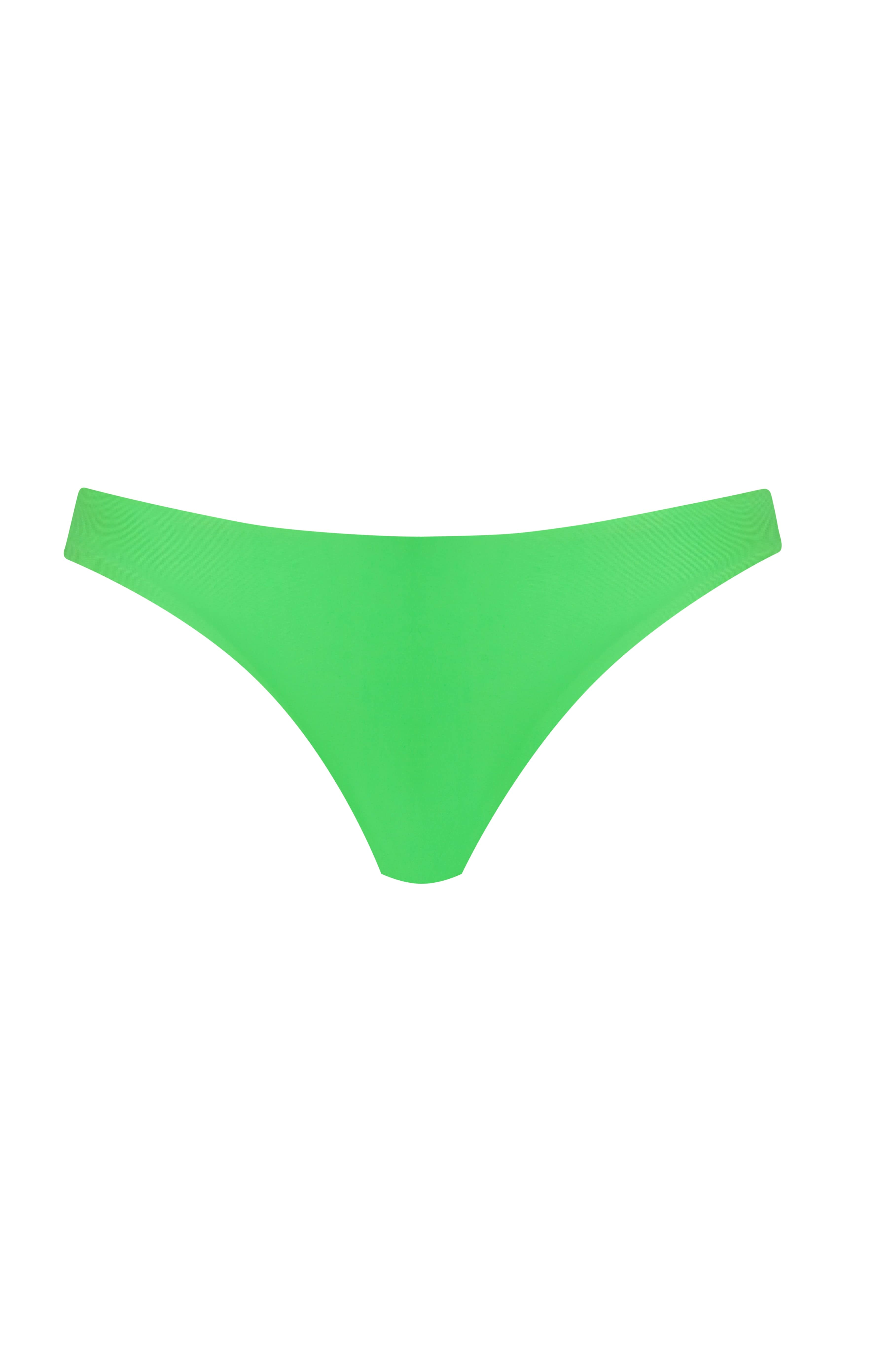 A green bikini bottom against a white wall.