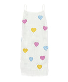 Kids Heart Olivia Cover Up – crochet knit dress with pastel rainbow hearts, light and playful for sunny adventures.