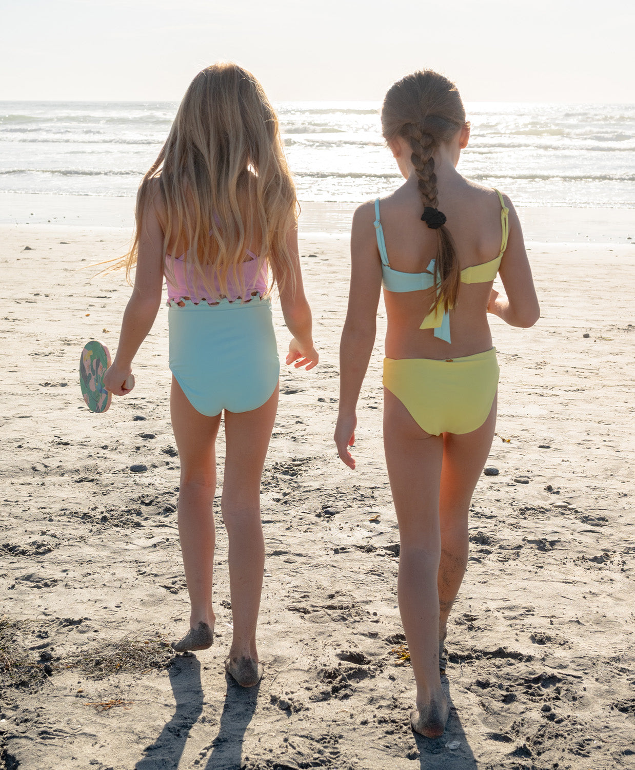 Kids Jellybean Cammy Loop Bikini in blue and green colorblock with a braided center loop detail.