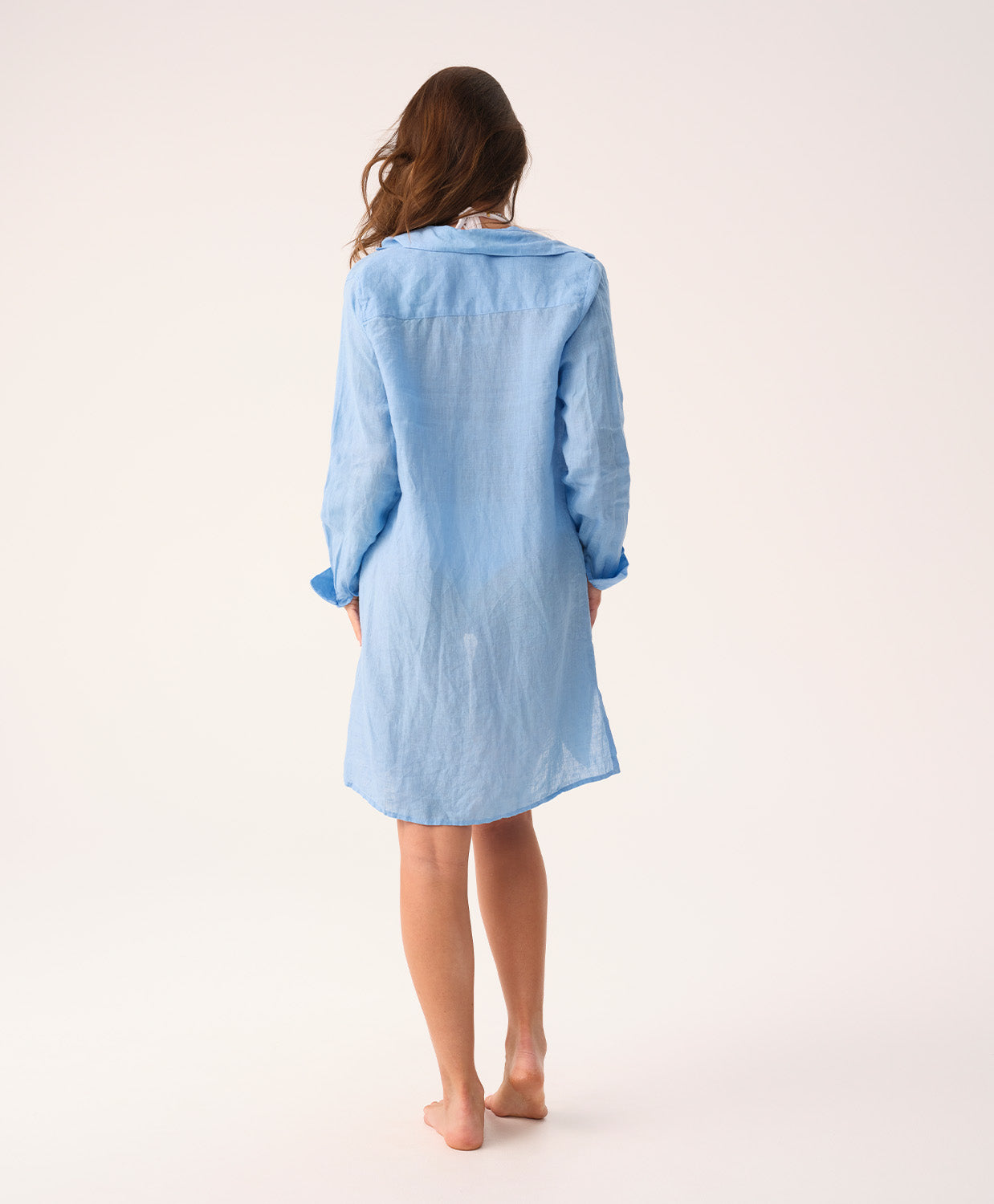Blueberry Linen Millie Tie Cover Up, a lightweight linen beach cover-up with a tie closure