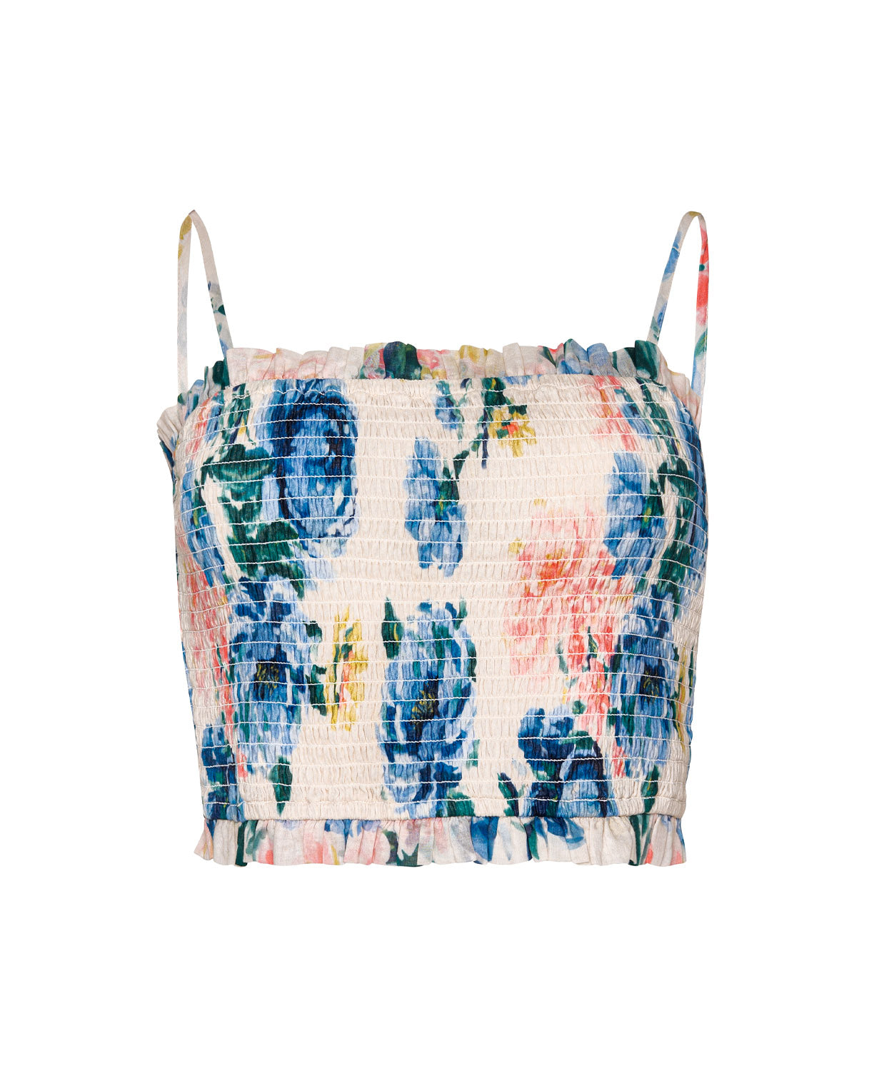 Blossom Elsie Smocked Top floral cropped tank with smocked bodice and tie-shoulder bows
