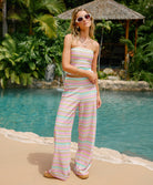 Love Spell Elle Strapless Top with shimmering pastel multicolor chevron print in a classic strapless silhouette.