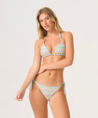 Love Spell Tie Side Bottom bikini bottom with shimmering pastel chevron print, low-rise fit, and adjustable side ties.