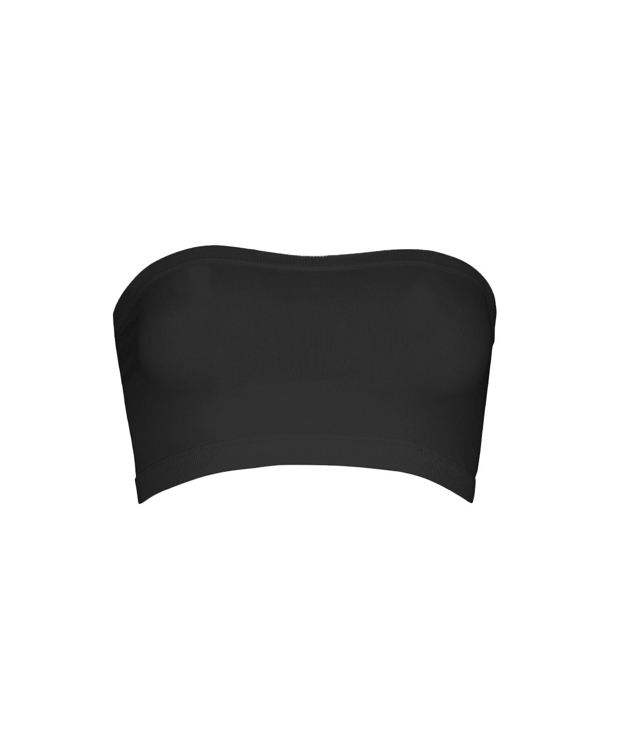 A woman wearing luxe layers midnight bandeau standing against a white wall.