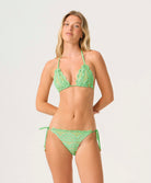Matcha Lace Triangle Top in bright green hand-cut lace with adjustable tie straps