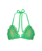 Matcha Lace Triangle Top in bright green hand-cut lace with adjustable tie straps
