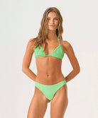 matcha skyla triangle top in bright green with handwoven macramé detailing