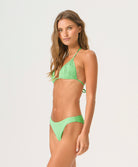 matcha skyla triangle top in bright green with handwoven macramé detailing