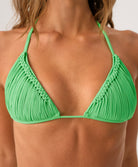 matcha skyla triangle top in bright green with handwoven macramé detailing