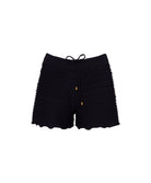 Midnight Adele Short—relaxed, ruffled resort shorts with adjustable tie waist and 24k gold-plated accents.