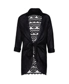Midnight Lace Millie Tie Tunic in black linen with scalloped lace back and waist tie detail