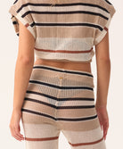 Pacific beige stripe Renee crop top made of lightweight, intricately woven fabric with a romantic boho style