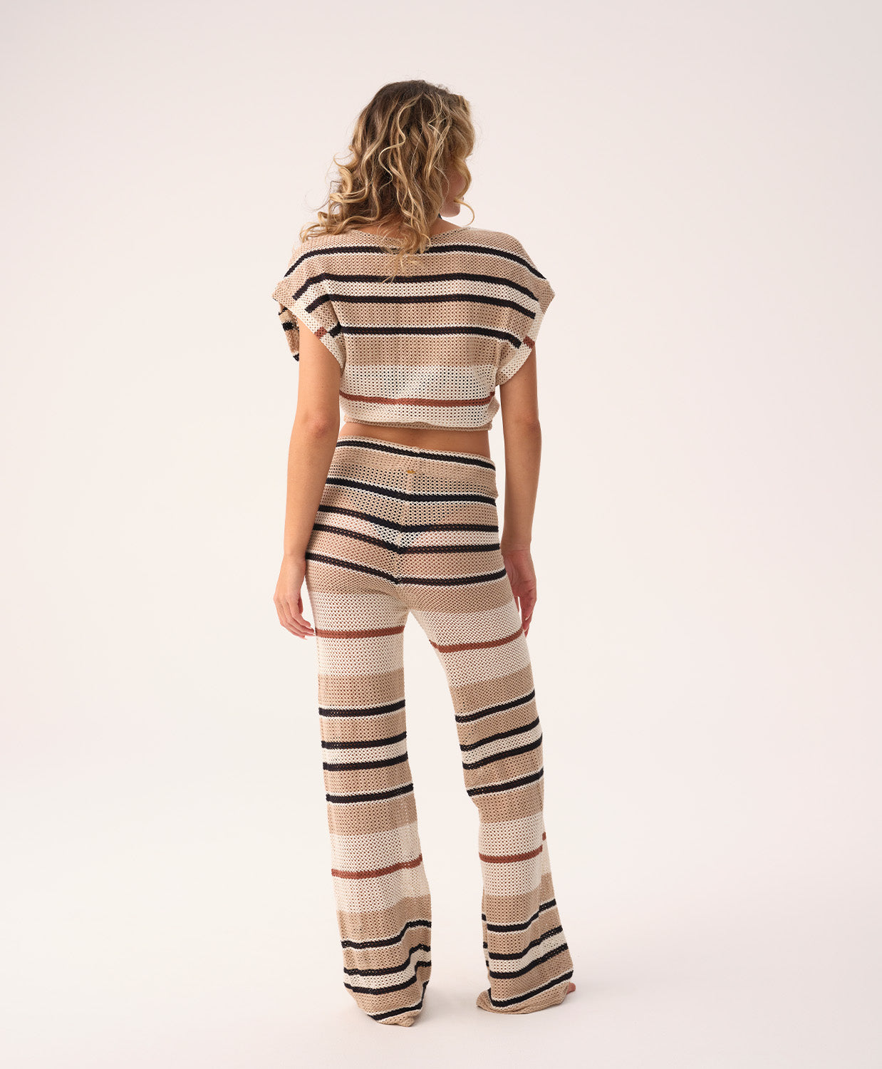 Pacific beige stripe Renee crop top made of lightweight, intricately woven fabric with a romantic boho style