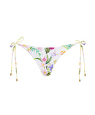 Paradise Bloom Embroidered Tie Side Bottom with tropical floral embroidery, adjustable tie sides, and a flattering low-rise fit.