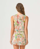 Paradise Bloom Viv Skirt printed crochet cover-up with tropical floral print and adjustable drawstring tie.