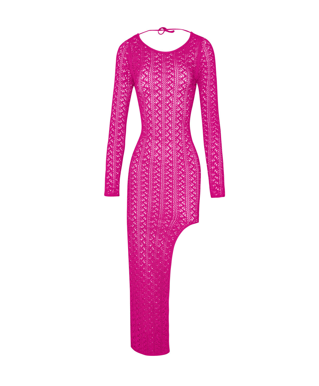 Petunia Harley Cover Up pink knit mid-length cover-up with high side slit and open back, styled over swimwear.