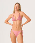 Pink Pearl Isla Triangle Top with handwoven macramé detailing in a classic triangle bikini style
