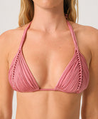 Pink Pearl Isla Triangle Top with handwoven macramé detailing in a classic triangle bikini style