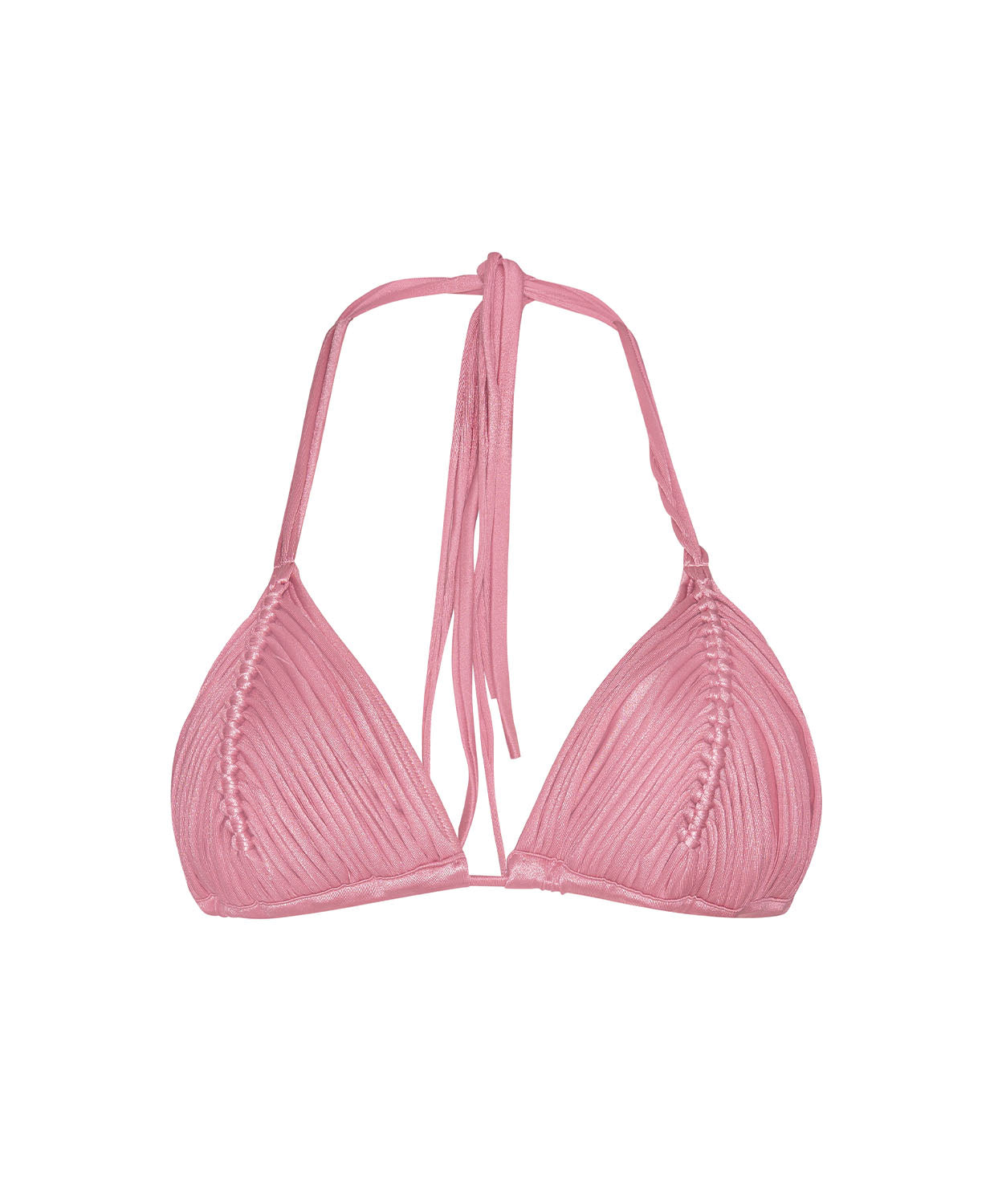 Pink Pearl Isla Triangle Top with handwoven macramé detailing in a classic triangle bikini style