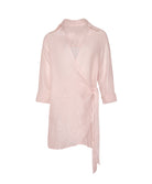 Pitaya Lily Cover Up pastel pink linen cover up with collar, side tie, and airy beach-ready fit