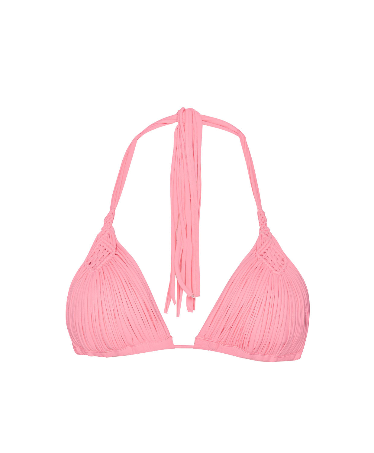 Pitaya Mila Triangle Top soft pink triangle bikini top with adjustable straps and handwoven macramé details