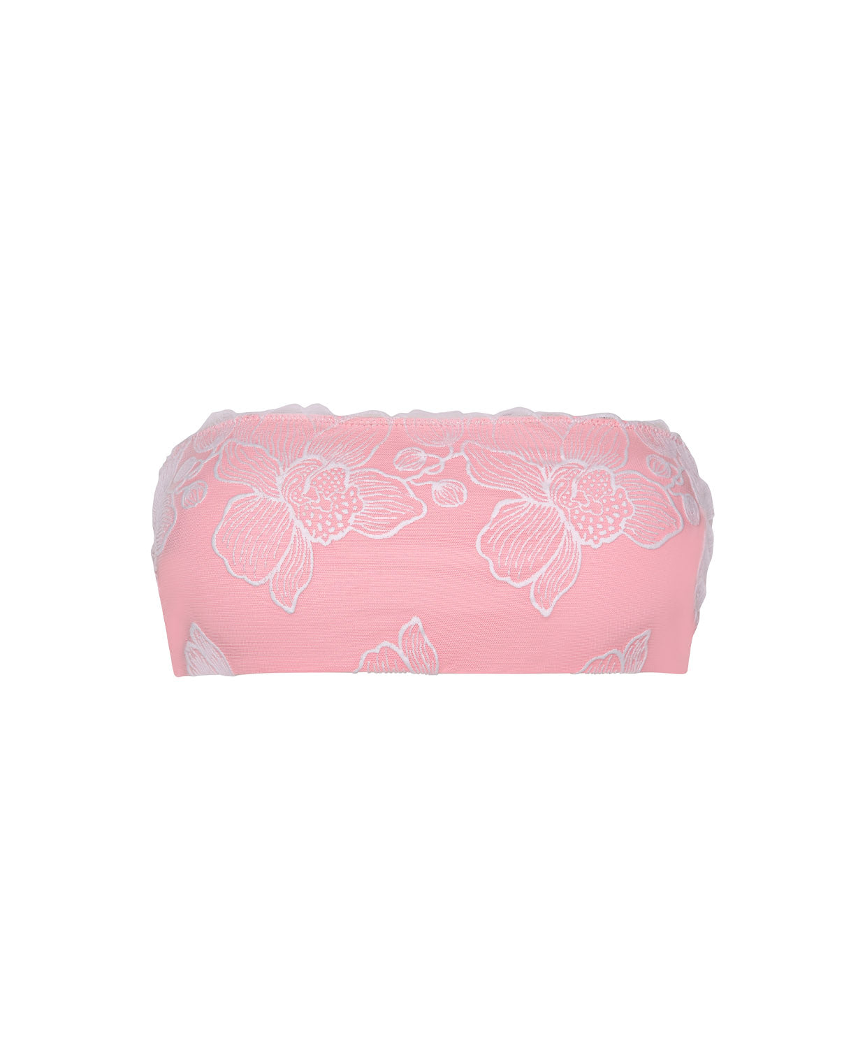Pitaya Stella Bandeau strapless pink top with velvety floral texture