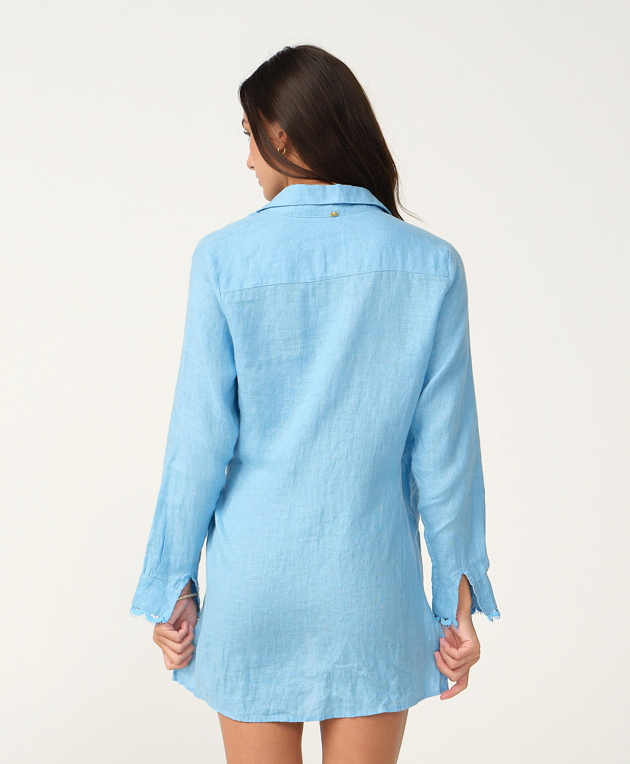 Powder Cloud Lily Cover Up with lace-trimmed sleeves
