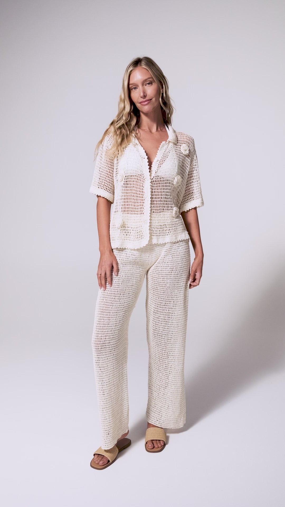 パンツ eaphi wave design knit pants ivory White Knit Wide Leg Pant – SurfGypsyClothing.com