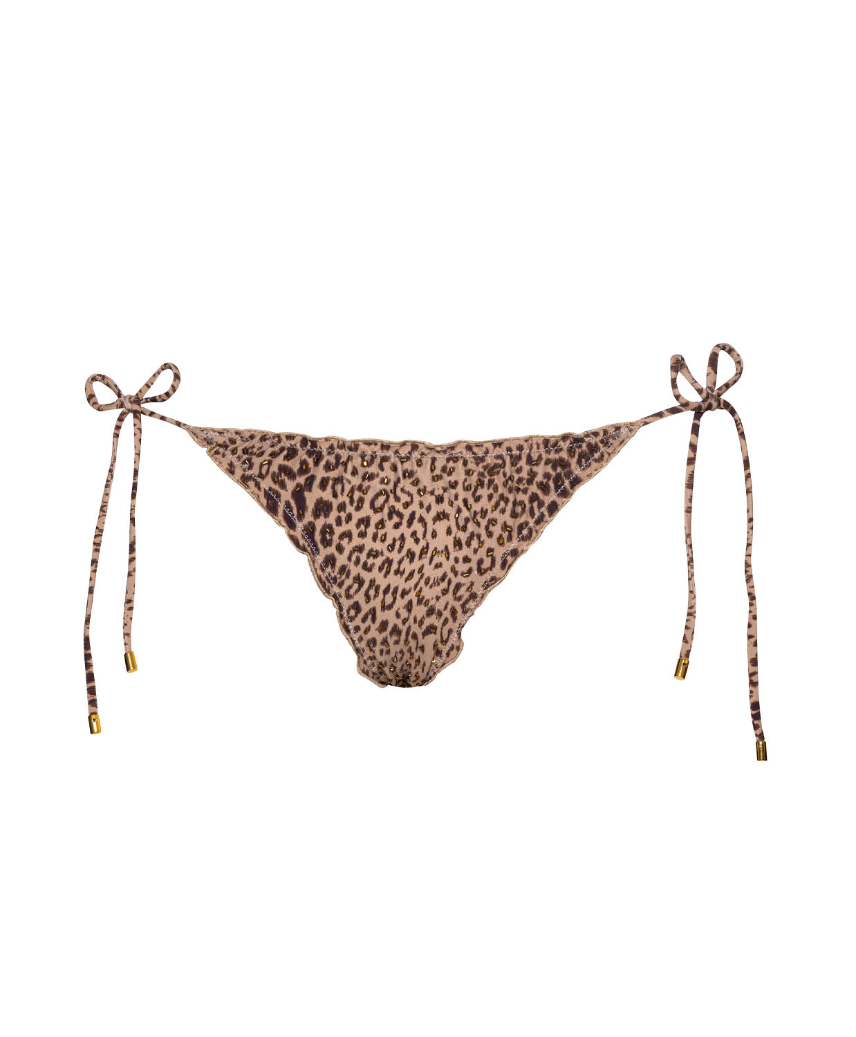 Raja Embroidered Lettuce Edge Tie Side Bottom leopard print bikini bottom with beaded embroidery and tie sides