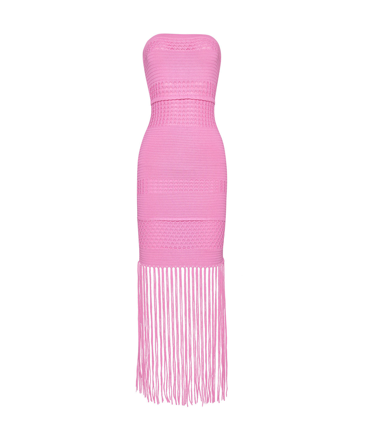 Rosé Melissa Fringe Dress strapless pastel pink dress with a flattering fit and playful fringe hem.