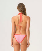 Rosé Wren Crochet Triangle Top with soft pink crochet, red color-blocked trim, and adjustable tie straps.