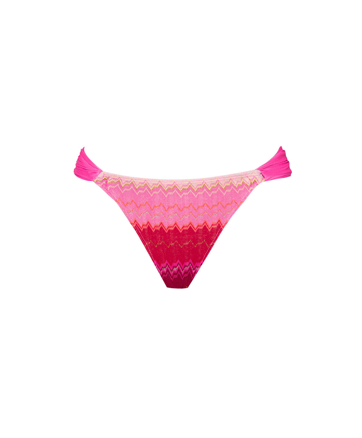 Scarlette High-waisted fanned bikini bottom in chevron pink and red with gold shimmer