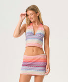 Sunkissed Reese Skirt in multicolor shimmering chevron print mini skirt with bold, playful resort style.