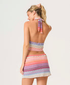 Sunkissed Reese Skirt in multicolor shimmering chevron print mini skirt with bold, playful resort style.