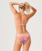 Sunkissed Tie Side Bottom in vibrant multicolor chevron print with gold accents and adjustable side ties