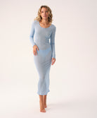 Ada Cover-Up in soft baby blue; a sheer, floor-length piece